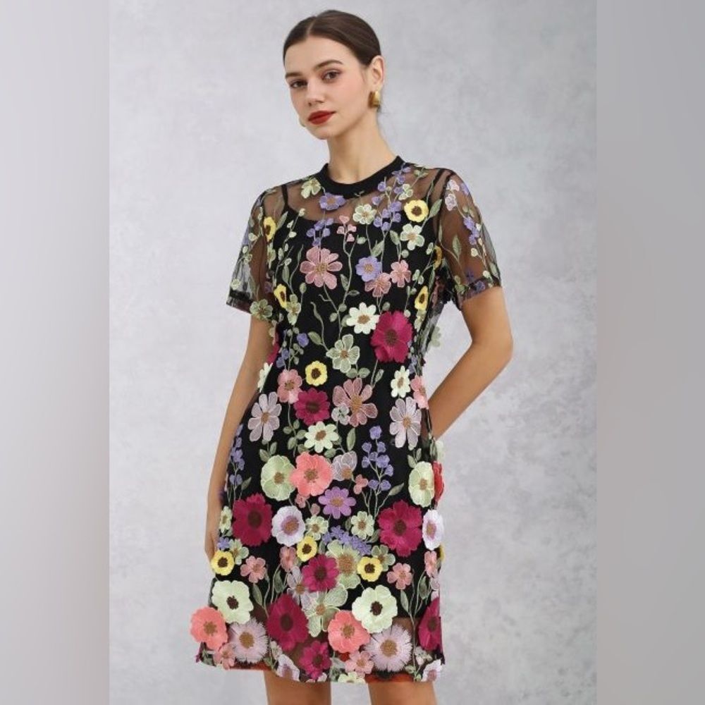 NWT Anthropologie Endless Rose Floral Sheer Shift Dress Size L